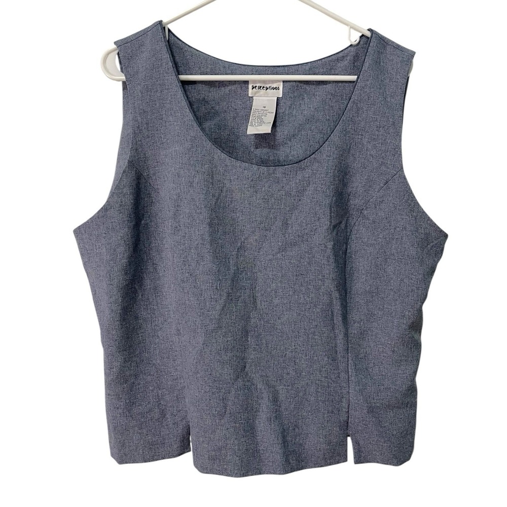 Perceptions 18 Blue Sleeveless Shell Top Scoop Neck Side Zip Office Minimalist